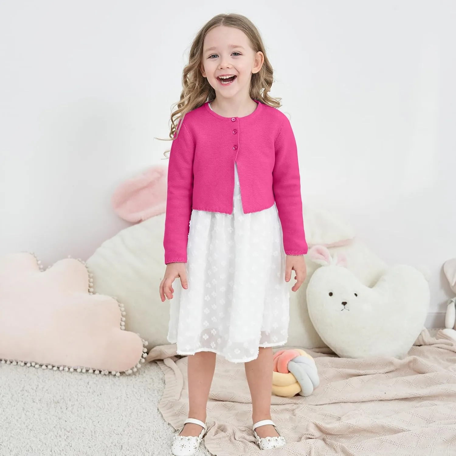 Girls' Long Sleeve Knitted Bolero Cardigan Kids Button Closure Shrug Sweaters Cropped Jacket Cover Up Tops