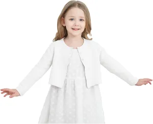 Girls' Long Sleeve Knitted Bolero Cardigan Kids Button Closure Shrug Sweaters Cropped Jacket Cover Up Tops