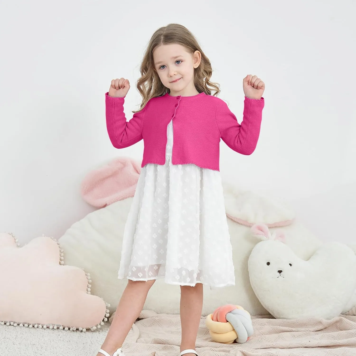 Girls' Long Sleeve Knitted Bolero Cardigan Kids Button Closure Shrug Sweaters Cropped Jacket Cover Up Tops