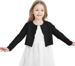 Girls' Long Sleeve Knitted Bolero Cardigan Kids Button Closure Shrug Sweaters Cropped Jacket Cover Up Tops