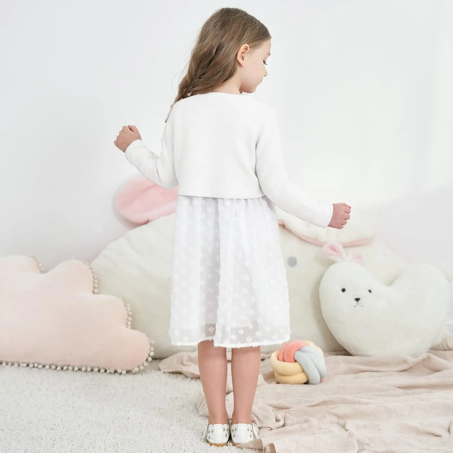 Girls' Long Sleeve Knitted Bolero Cardigan Kids Button Closure Shrug Sweaters Cropped Jacket Cover Up Tops