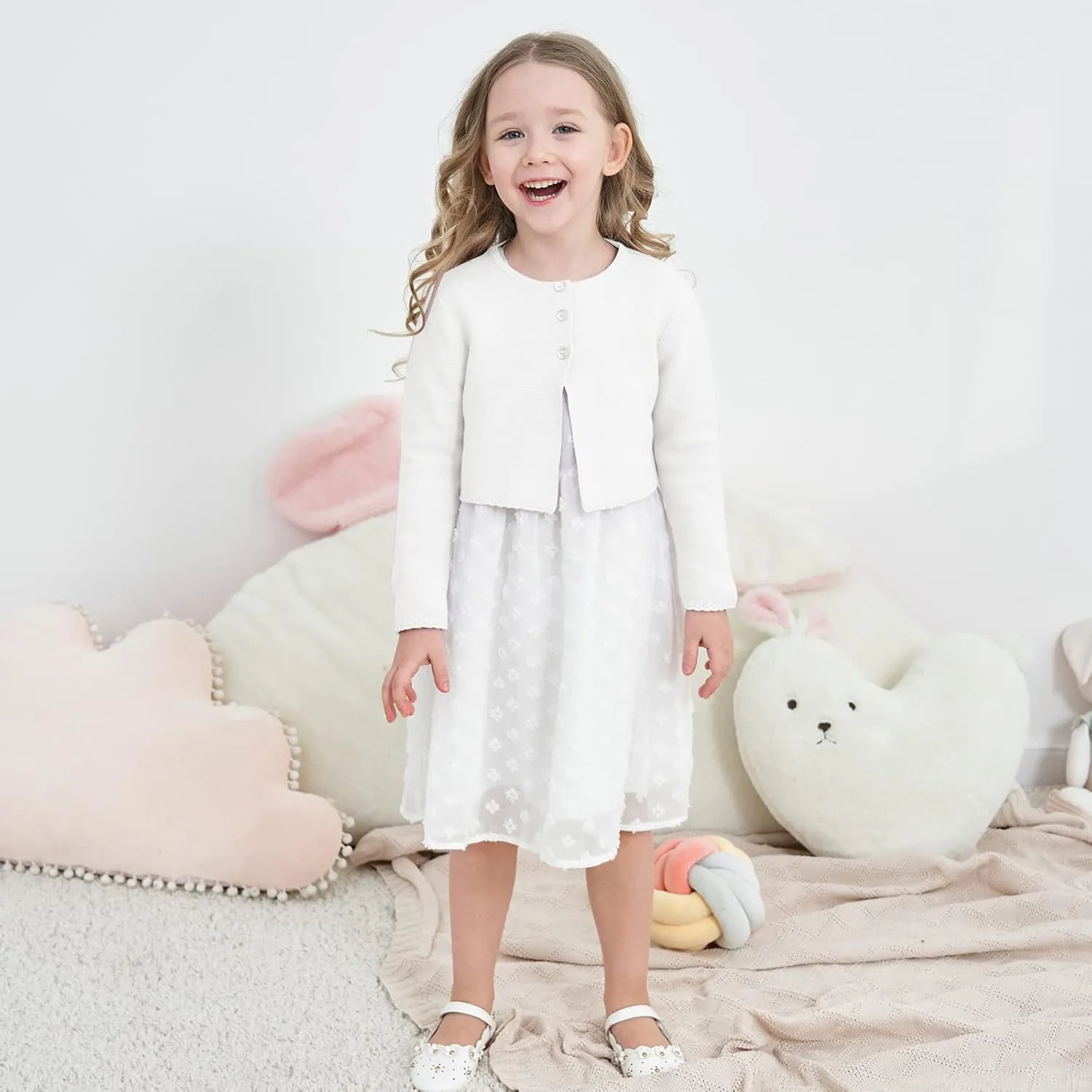 Girls' Long Sleeve Knitted Bolero Cardigan Kids Button Closure Shrug Sweaters Cropped Jacket Cover Up Tops