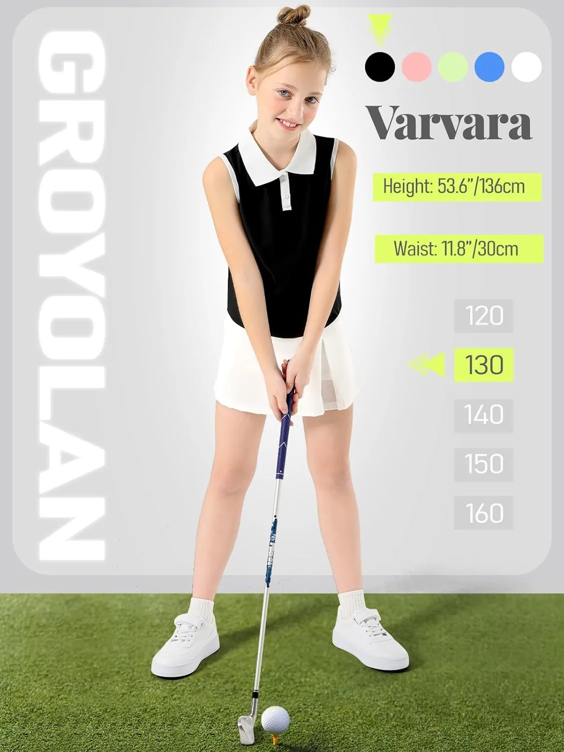 Girls Polo Shirt Sleeveless Golf Shirts Contrast Collared Button-Up Tennis T-Shirts Quick Dry Breathable Tank Tops