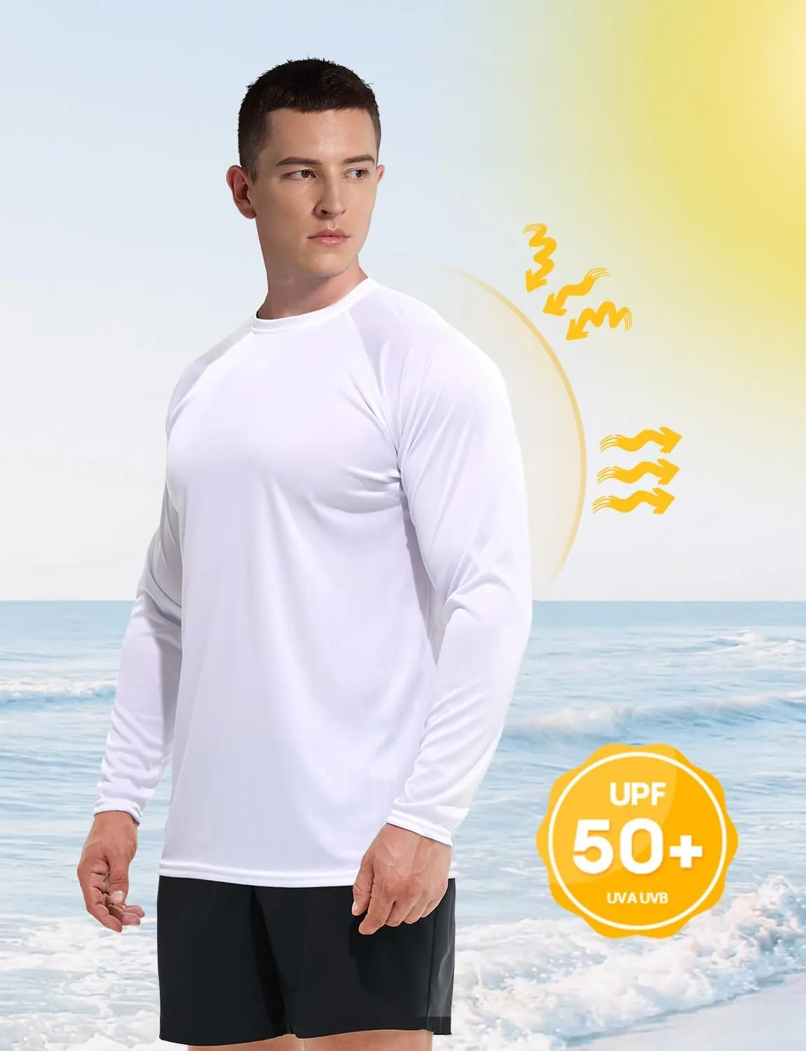 GKVK Men's Rash Guard Shirts SPF UPF 50  UV Sun Protection Long Sleeve Swim T-Shirts Lightweight Quick Dry Athletic Shirt