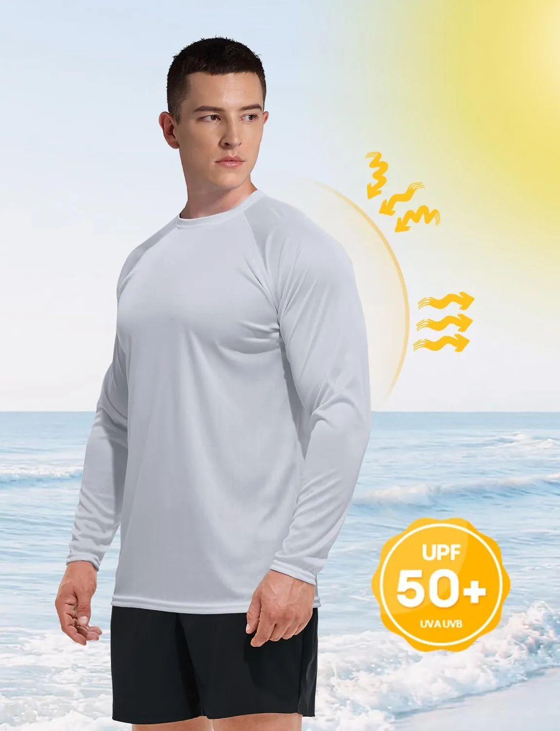 GKVK Men's Rash Guard Shirts SPF UPF 50  UV Sun Protection Long Sleeve Swim T-Shirts Lightweight Quick Dry Athletic Shirt