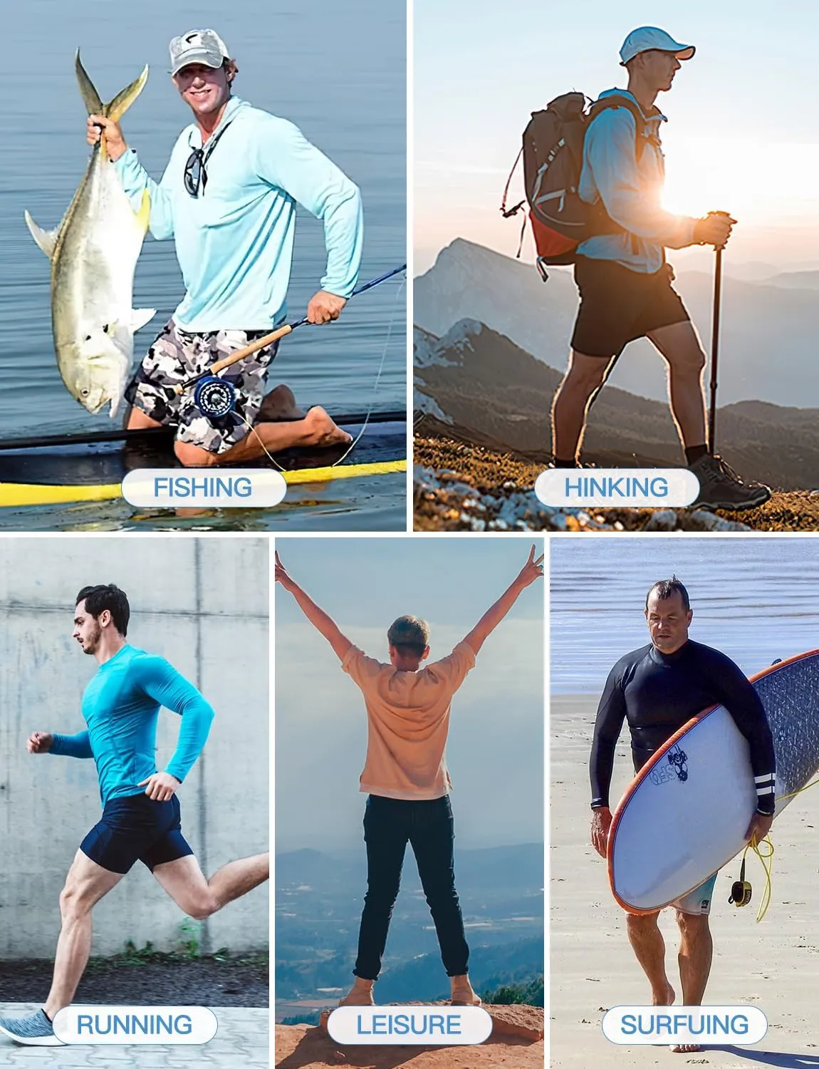 GKVK Men's Rash Guard Shirts SPF UPF 50  UV Sun Protection Long Sleeve Swim T-Shirts Lightweight Quick Dry Athletic Shirt