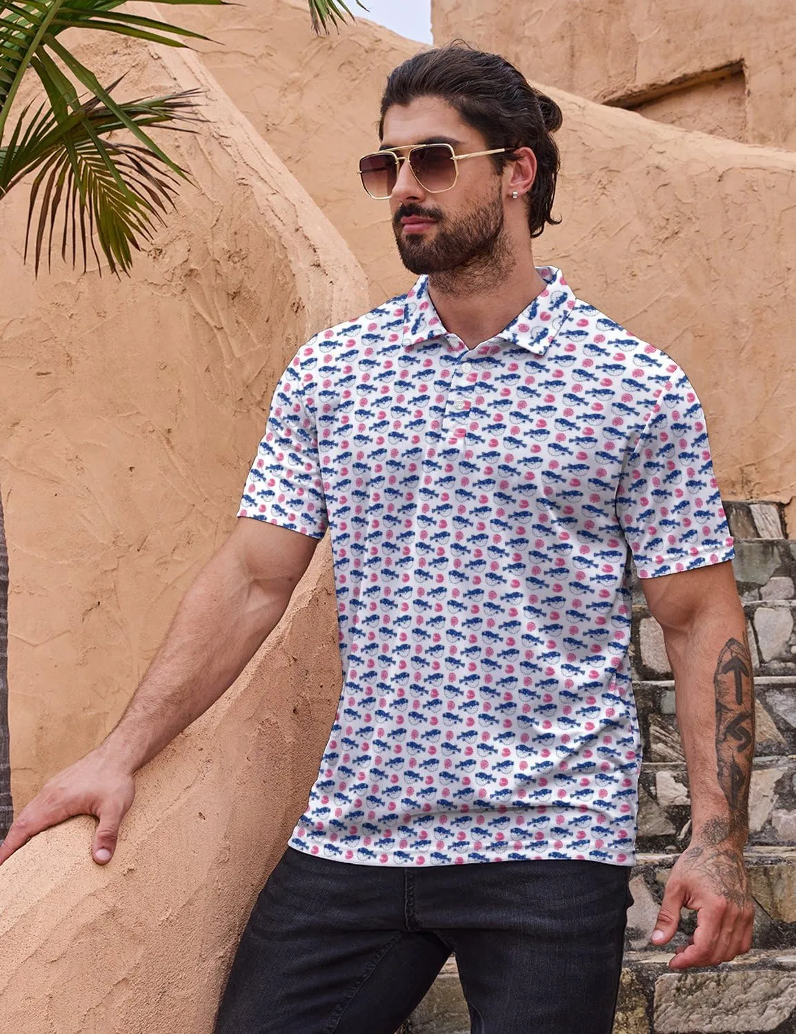 Golf Polo Shirts for Men Moisture Wicking Quick Dry Mens Golf Shirts 4-Way Stretch Funny Polo Short Sleeve