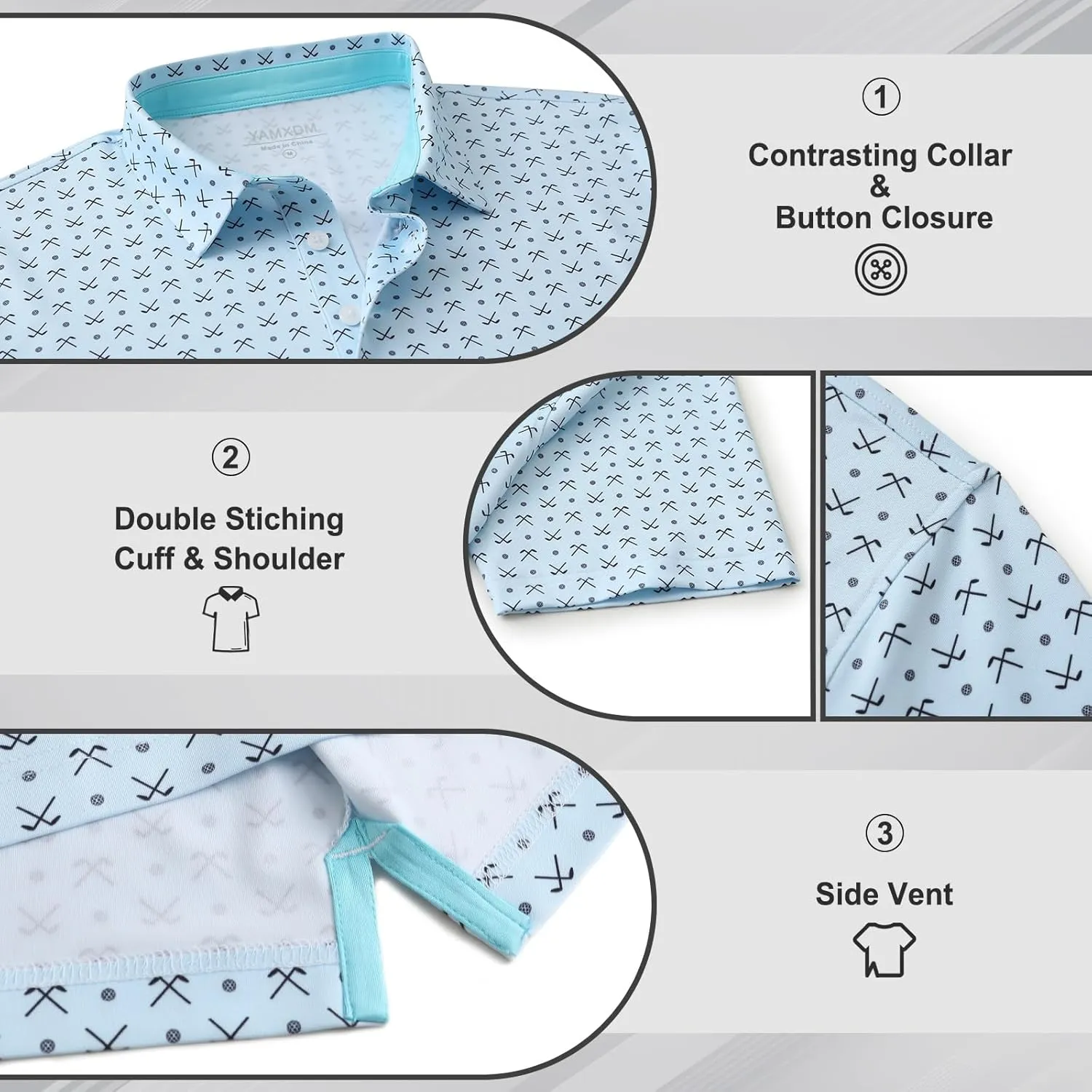 Golf Polo Shirts for Men - Print Moisture Wicking Quick Dry Short Sleeve Collared Polo Shirts for Golf Tennis Wear