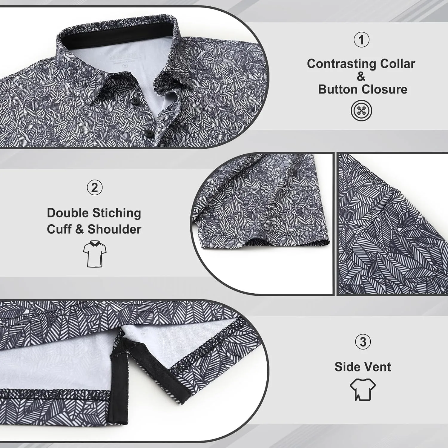 Golf Polo Shirts for Men - Print Moisture Wicking Quick Dry Short Sleeve Collared Polo Shirts for Golf Tennis Wear