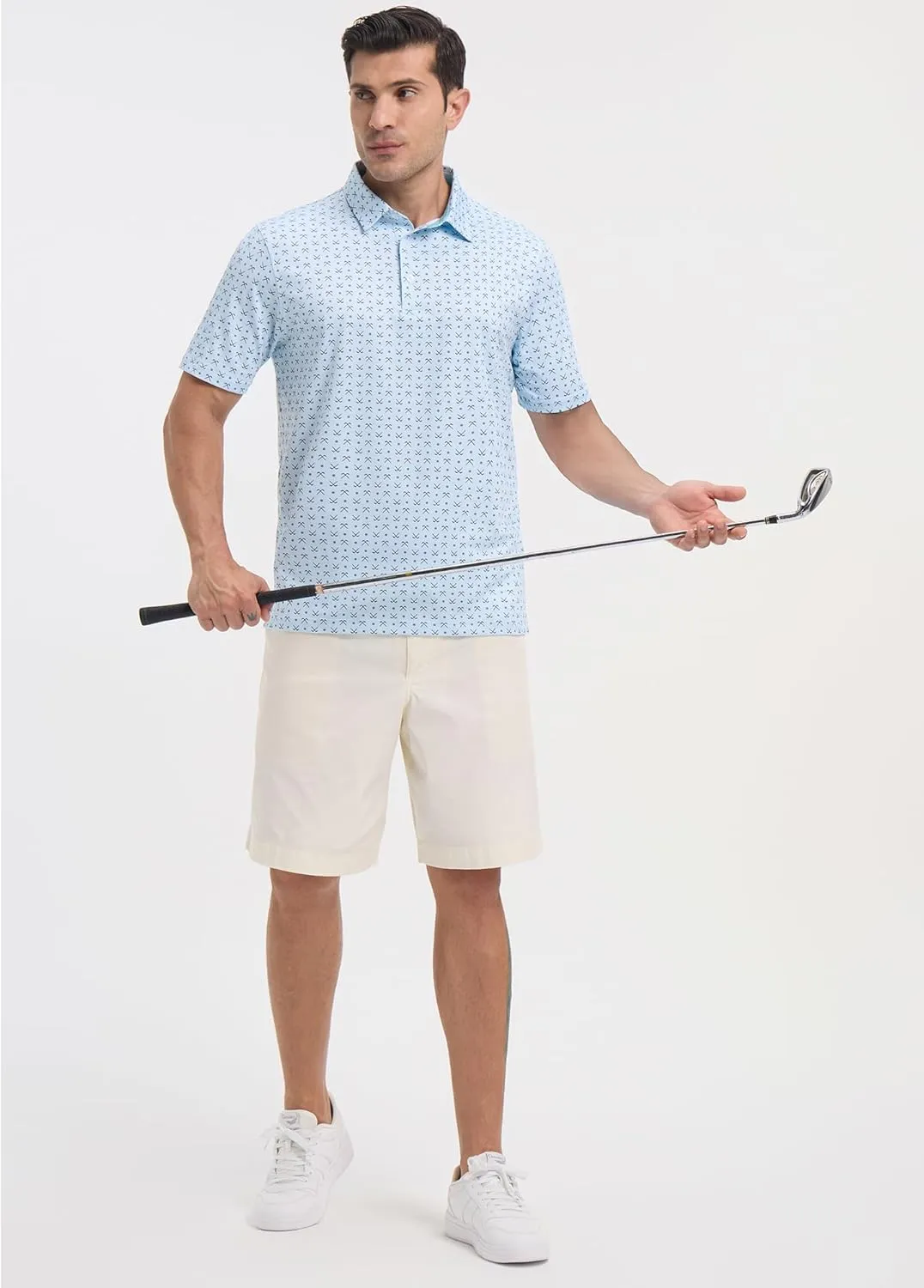 Golf Polo Shirts for Men - Print Moisture Wicking Quick Dry Short Sleeve Collared Polo Shirts for Golf Tennis Wear