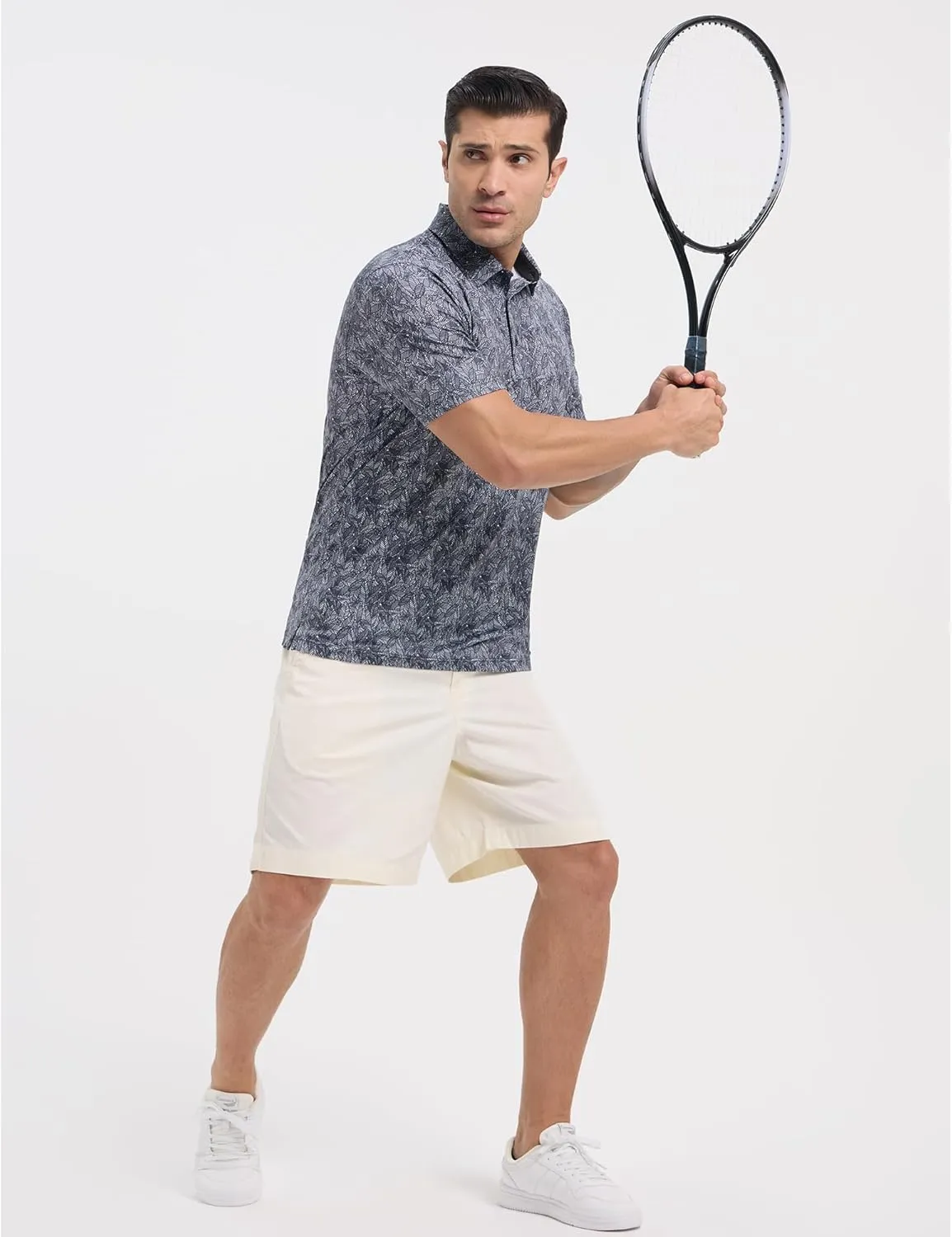 Golf Polo Shirts for Men - Print Moisture Wicking Quick Dry Short Sleeve Collared Polo Shirts for Golf Tennis Wear