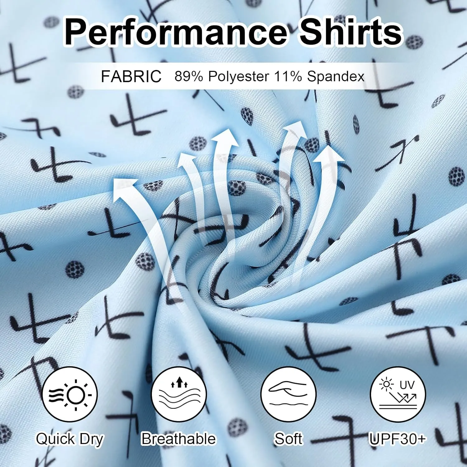 Golf Polo Shirts for Men - Print Moisture Wicking Quick Dry Short Sleeve Collared Polo Shirts for Golf Tennis Wear