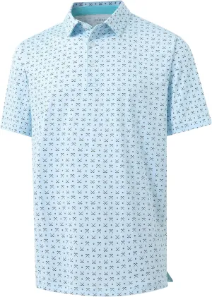 Golf Polo Shirts for Men - Print Moisture Wicking Quick Dry Short Sleeve Collared Polo Shirts for Golf Tennis Wear