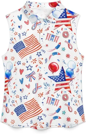 Golf Shirt Womens Sleeveless Moisture Wicking Athletic Printed Polo Golf Tank Top Women (XS-4XL)