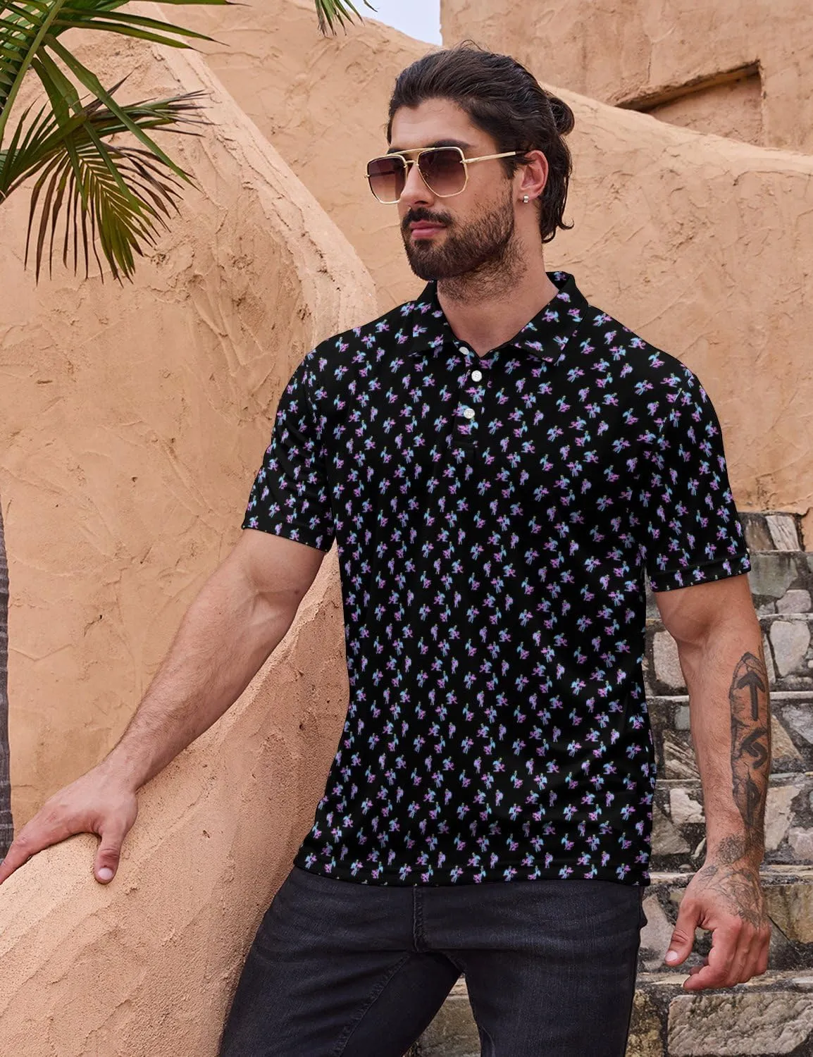 Golf Shirts for Men Quick Dry Funny Golf Polo Shirts Short Sleeve Moisture Wicking Polo Shirts for Men