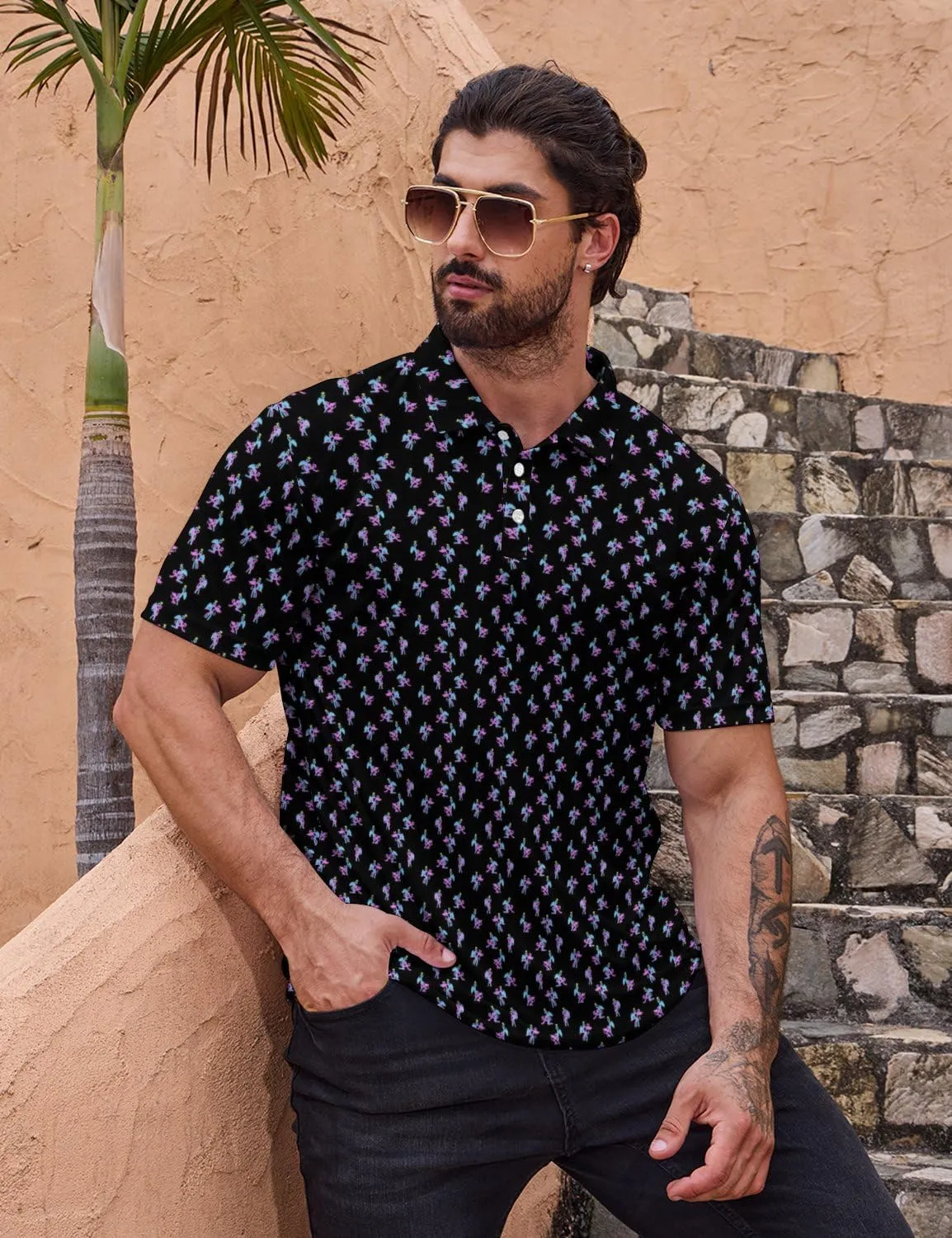 Golf Shirts for Men Quick Dry Funny Golf Polo Shirts Short Sleeve Moisture Wicking Polo Shirts for Men