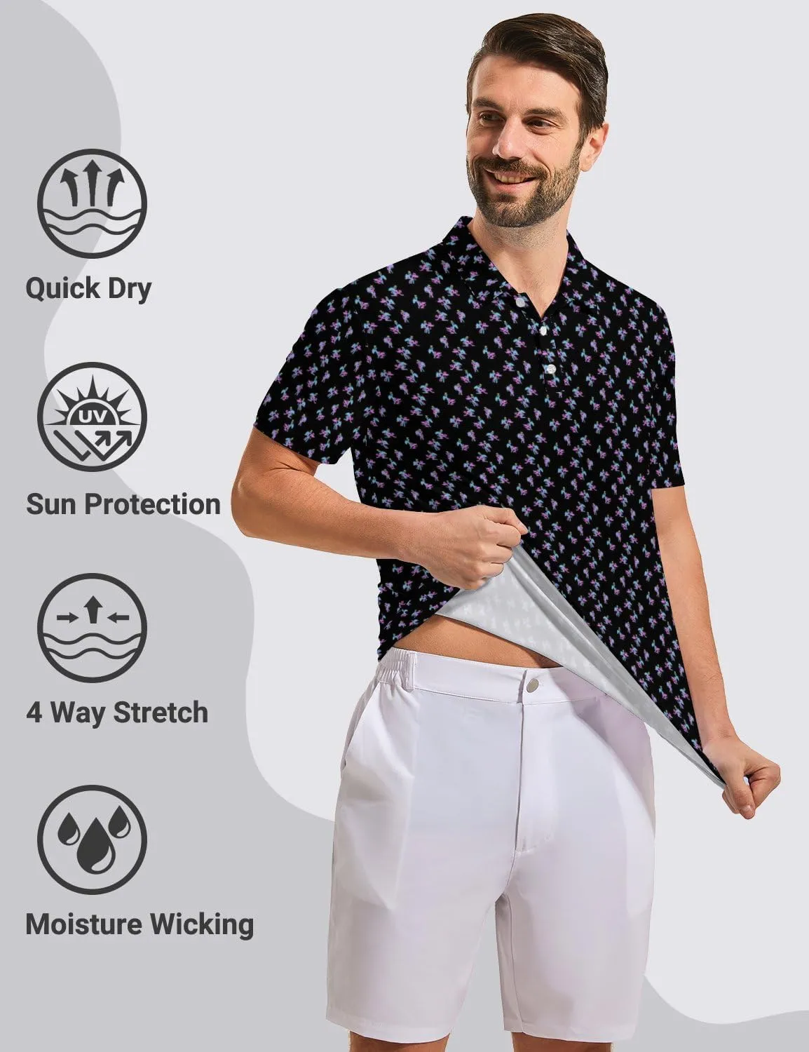 Golf Shirts for Men Quick Dry Funny Golf Polo Shirts Short Sleeve Moisture Wicking Polo Shirts for Men