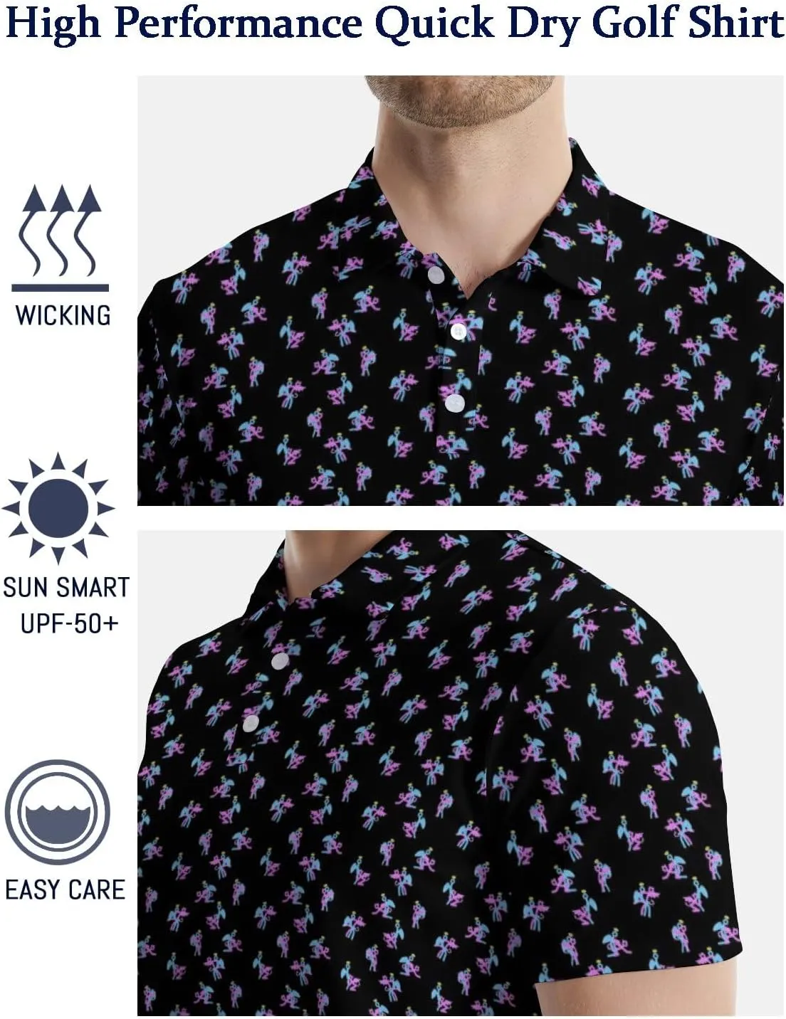 Golf Shirts for Men Quick Dry Funny Golf Polo Shirts Short Sleeve Moisture Wicking Polo Shirts for Men