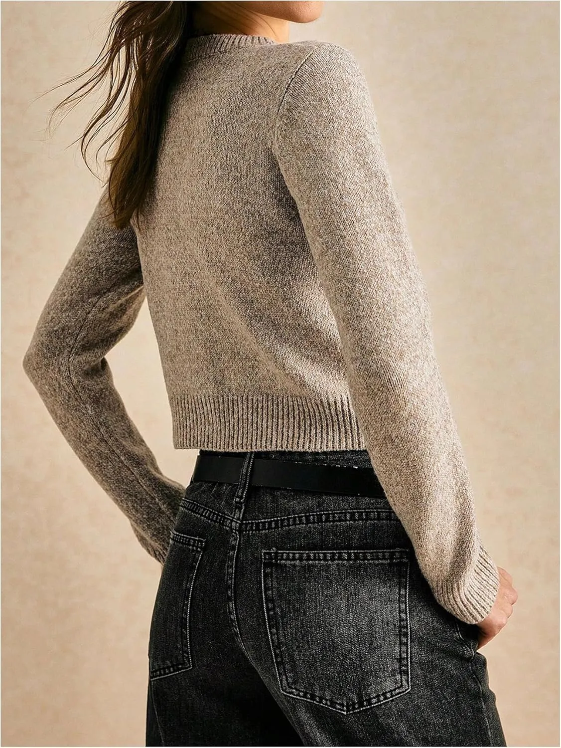 GORGLITTER Women's Button Down Sweater Cardigan Long Sleeve Crew Neck Crop Sweaters Outerwear