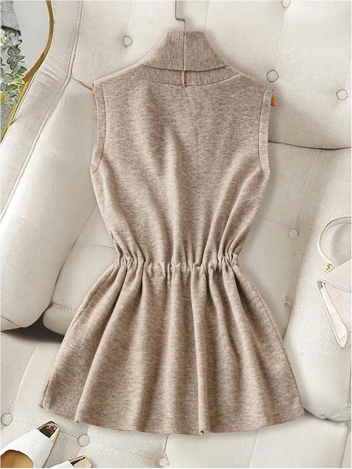 GORGLITTER Women's Sleeveless Cardigan Vest Tie Front Drawstring Open Neck Lightweight Sweater Vest Outerwear
