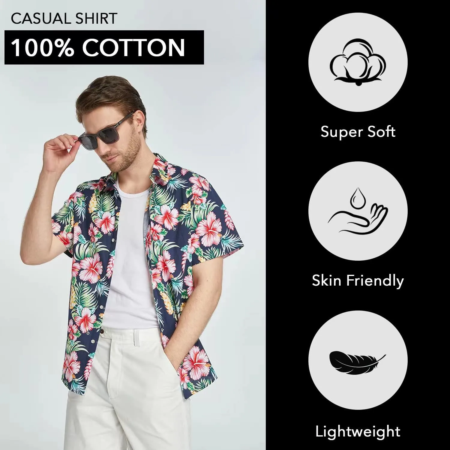 Hawaiian Shirt for Men, Beach Shirts for Men, Tropical Shirts Short Sleeve Floral Casual Button Down