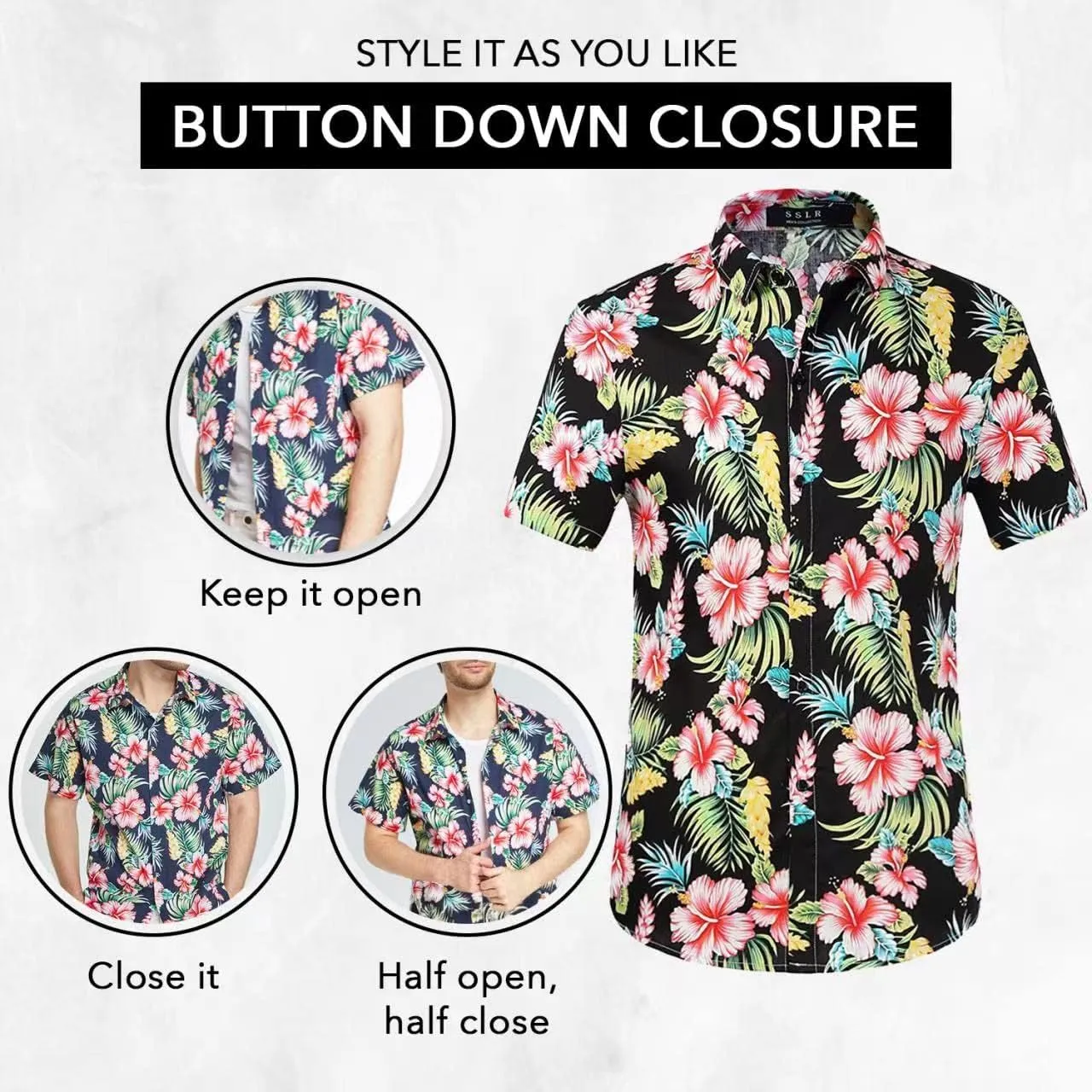 Hawaiian Shirt for Men, Beach Shirts for Men, Tropical Shirts Short Sleeve Floral Casual Button Down