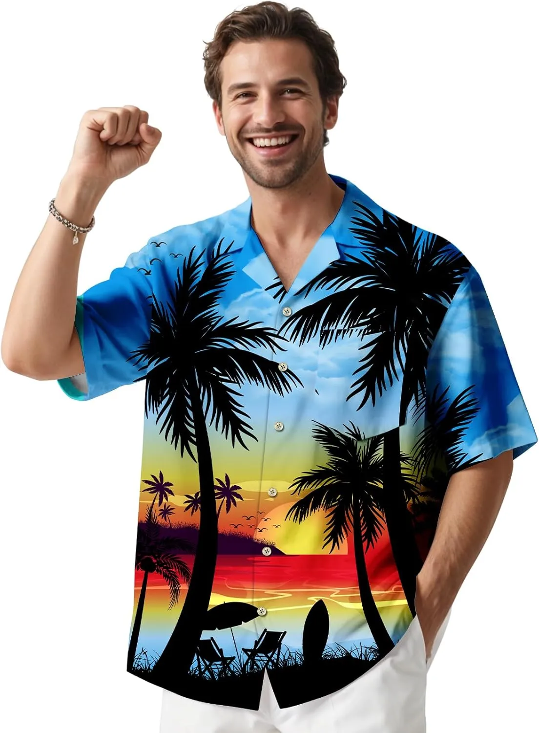 Hawaiian Shirt for Mens Beach Shirts Short Sleeve Button Shirts for Men Tropical Big Tall Funny Floral Aloha Shirt