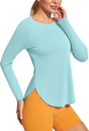 Heathyoga Long Sleeve Workout Tops for Women Sun Shirt UPF 50  SPF UV Protection Hiking Swim Shirts for Woman Rash Guard