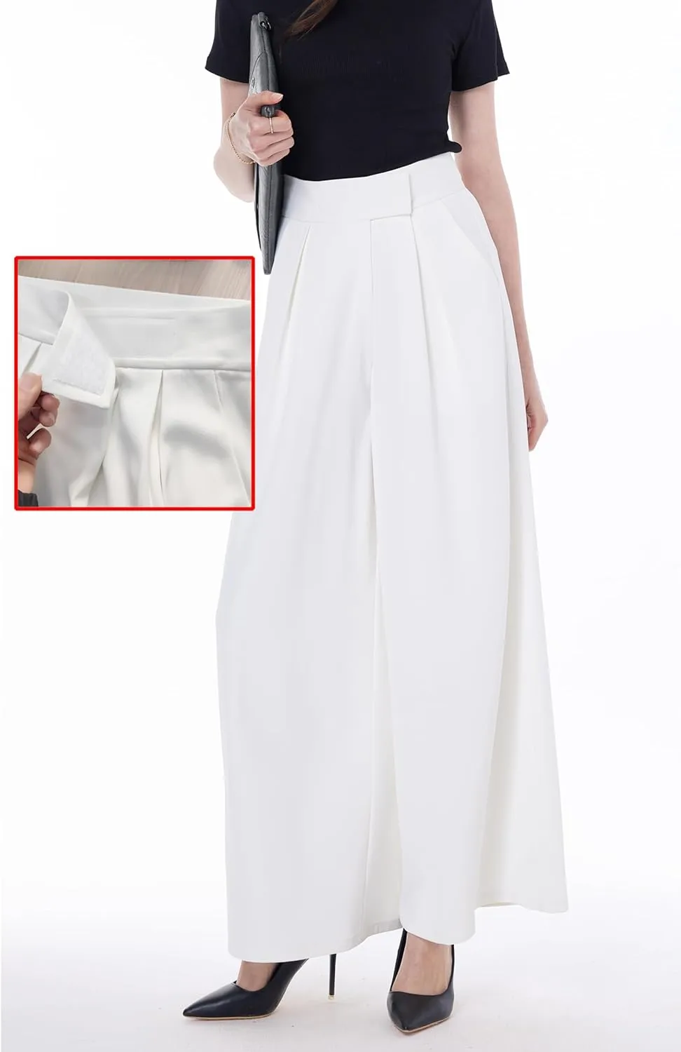 heipeiwa Women's High Waist Palazzo Pants Business Casual Work Dress Suit Wide Leg Pant Trouser with Pockets