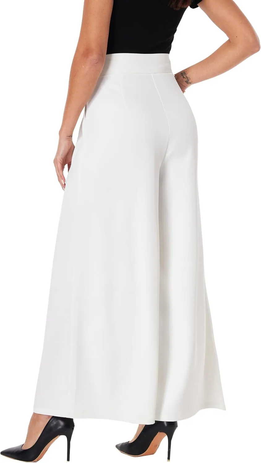 heipeiwa Women's High Waist Palazzo Pants Business Casual Work Dress Suit Wide Leg Pant Trouser with Pockets