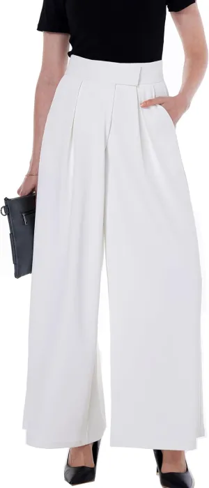 heipeiwa Women's High Waist Palazzo Pants Business Casual Work Dress Suit Wide Leg Pant Trouser with Pockets