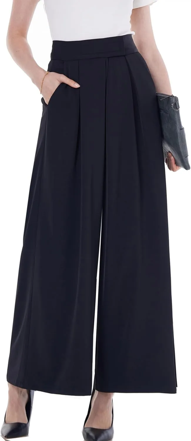 heipeiwa Women's High Waist Palazzo Pants Business Casual Work Dress Suit Wide Leg Pant Trouser with Pockets