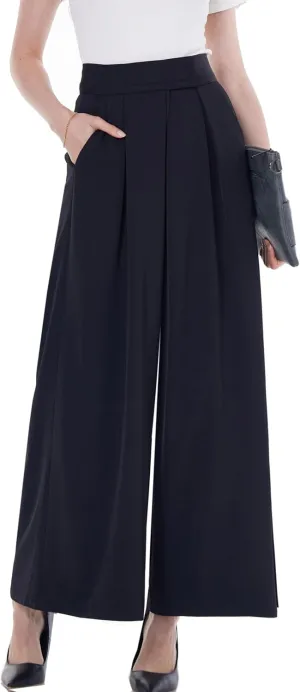 heipeiwa Women's High Waist Palazzo Pants Business Casual Work Dress Suit Wide Leg Pant Trouser with Pockets