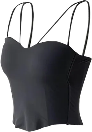 HGps8w Women's Built in Bra Camisole Sexy Spaghetti Strap Tank Tops Bandeau Workout Yoga Undershirts