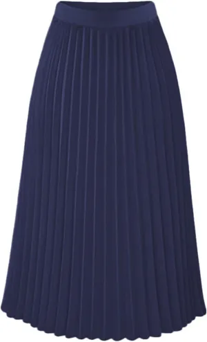 High Waisted Pleated Skirts for Women Casual A-Line Midi Length Flowy Skirt with Lightweight Fabric and Elastic Waist