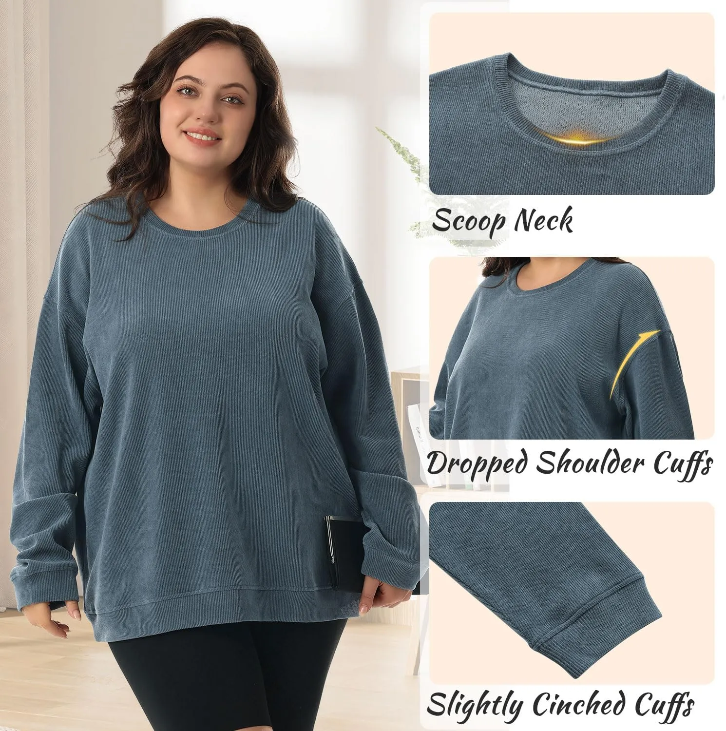 HOdo Women's Plus Size Sweatshirts Oversized Pullover Long Sleeve Tops Crew Neck Sweat Shirt Casual Loose Fitting 1X-5X