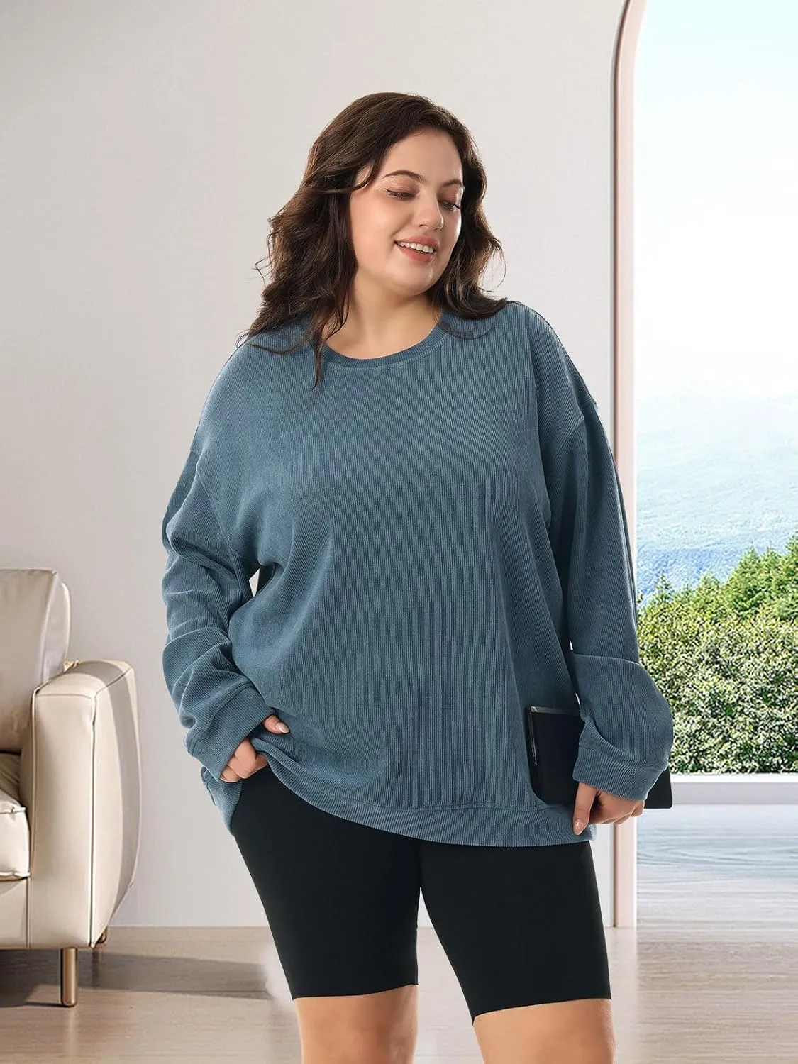 HOdo Women's Plus Size Sweatshirts Oversized Pullover Long Sleeve Tops Crew Neck Sweat Shirt Casual Loose Fitting 1X-5X