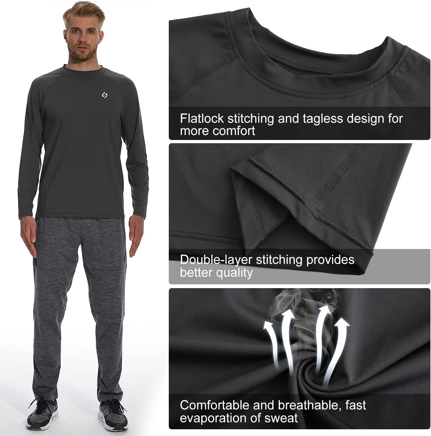 HODOSPORTS Men's Swim Shirts UV UPF 50  Quick Dry Rash Guard Long Sleeve with Sun Protection