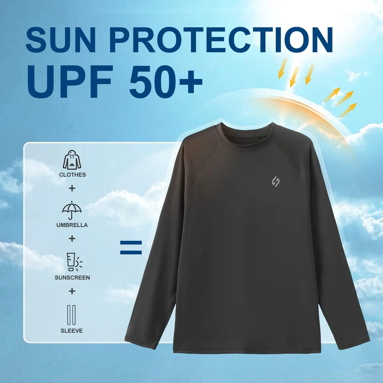HODOSPORTS Men's Swim Shirts UV UPF 50  Quick Dry Rash Guard Long Sleeve with Sun Protection