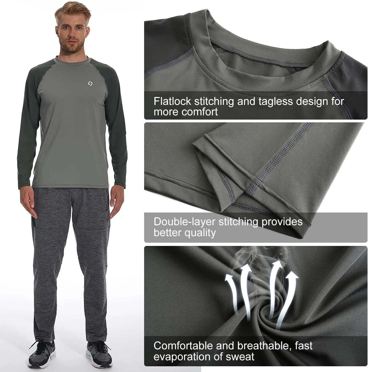HODOSPORTS Men's Swim Shirts UV UPF 50  Quick Dry Rash Guard Long Sleeve with Sun Protection