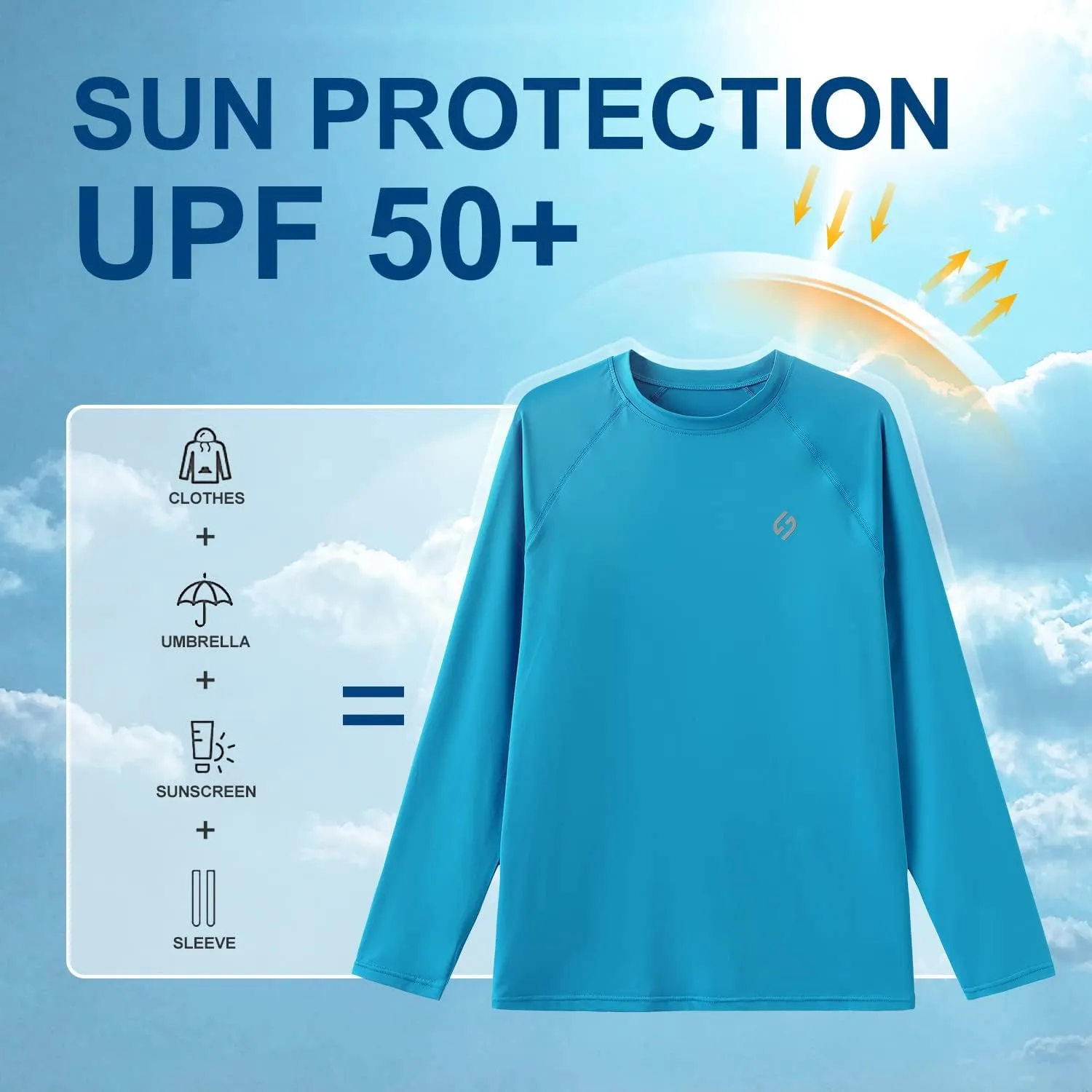 HODOSPORTS Men's Swim Shirts UV UPF 50  Quick Dry Rash Guard Long Sleeve with Sun Protection