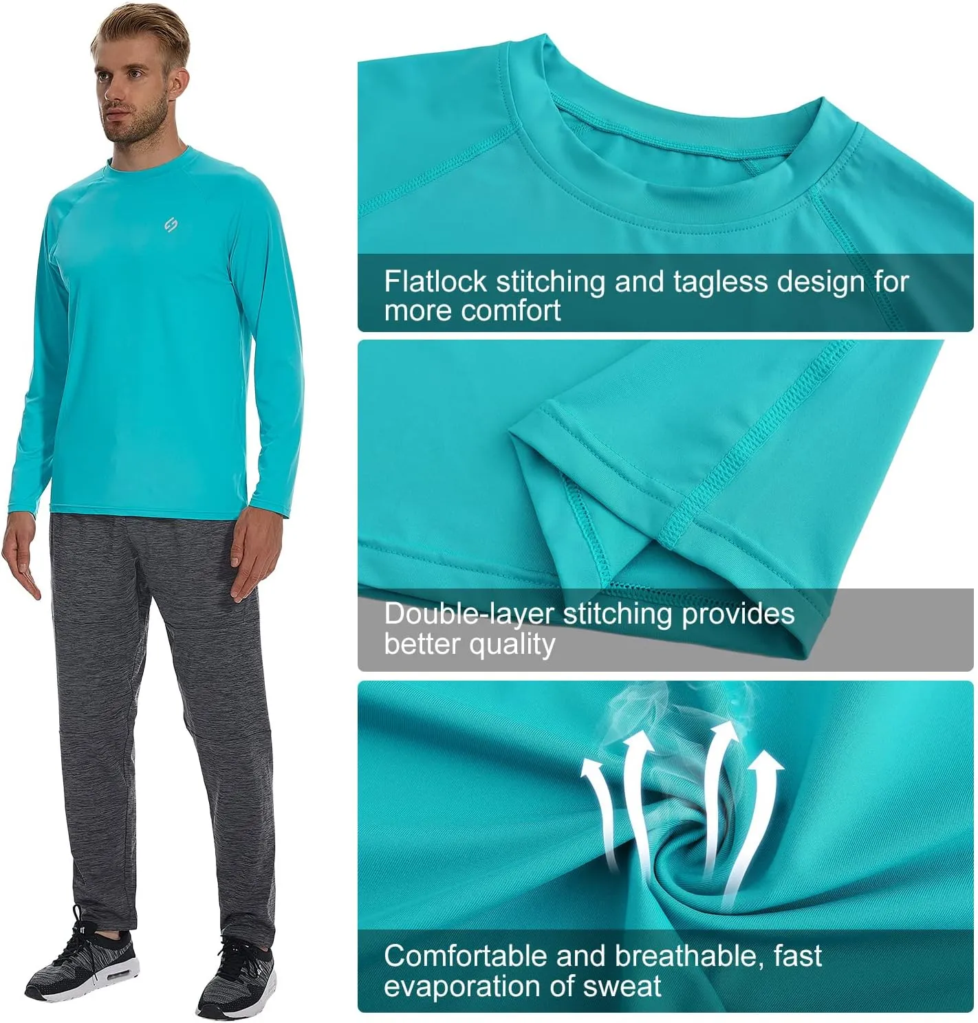 HODOSPORTS Men's Swim Shirts UV UPF 50  Quick Dry Rash Guard Long Sleeve with Sun Protection