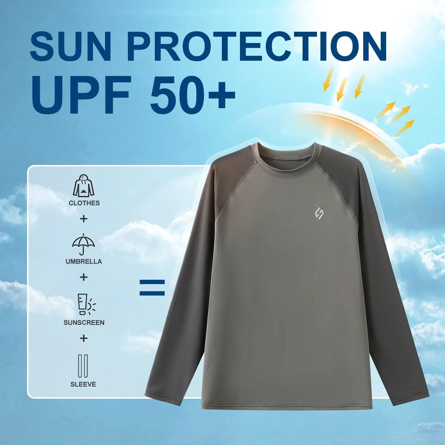 HODOSPORTS Men's Swim Shirts UV UPF 50  Quick Dry Rash Guard Long Sleeve with Sun Protection