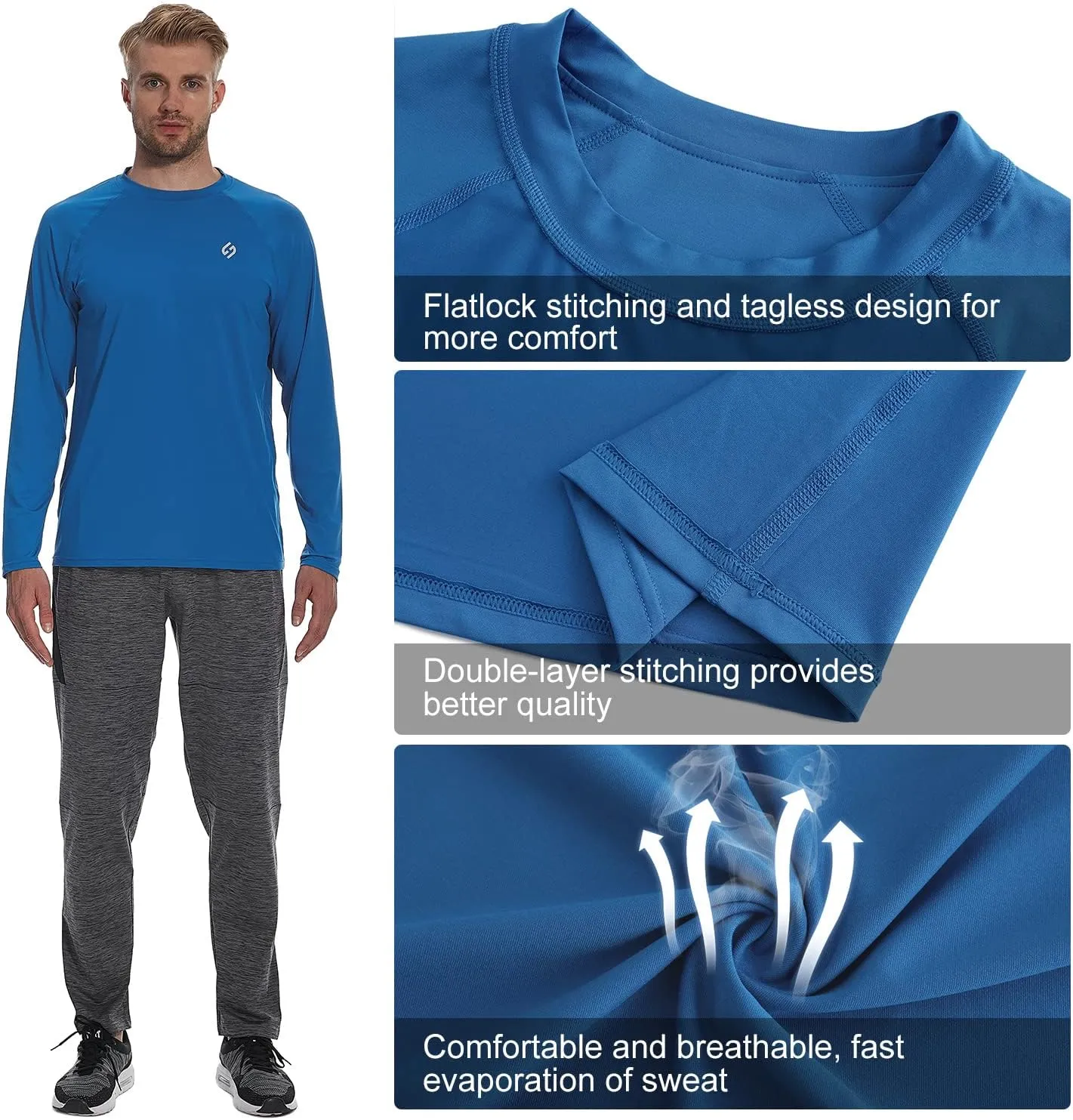 HODOSPORTS Men's Swim Shirts UV UPF 50  Quick Dry Rash Guard Long Sleeve with Sun Protection
