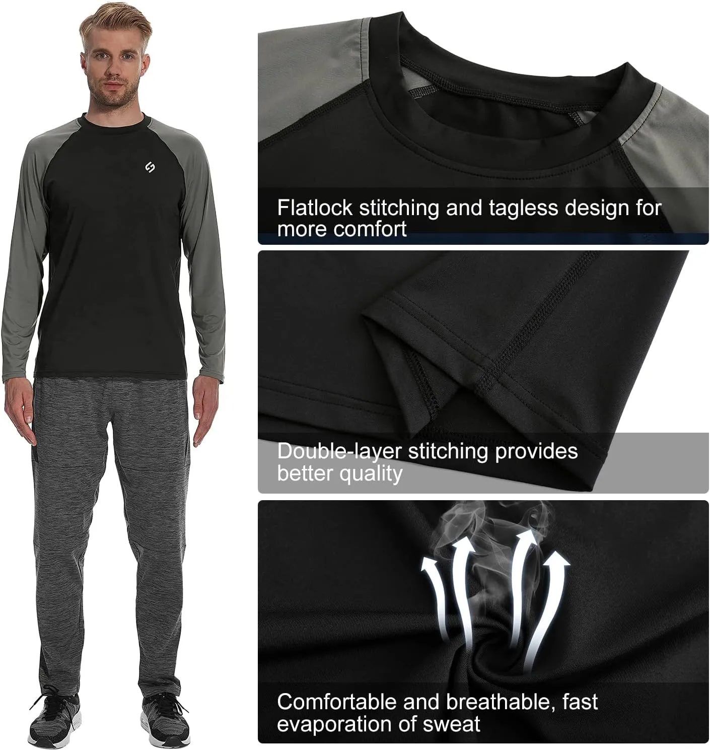 HODOSPORTS Men's Swim Shirts UV UPF 50  Quick Dry Rash Guard Long Sleeve with Sun Protection