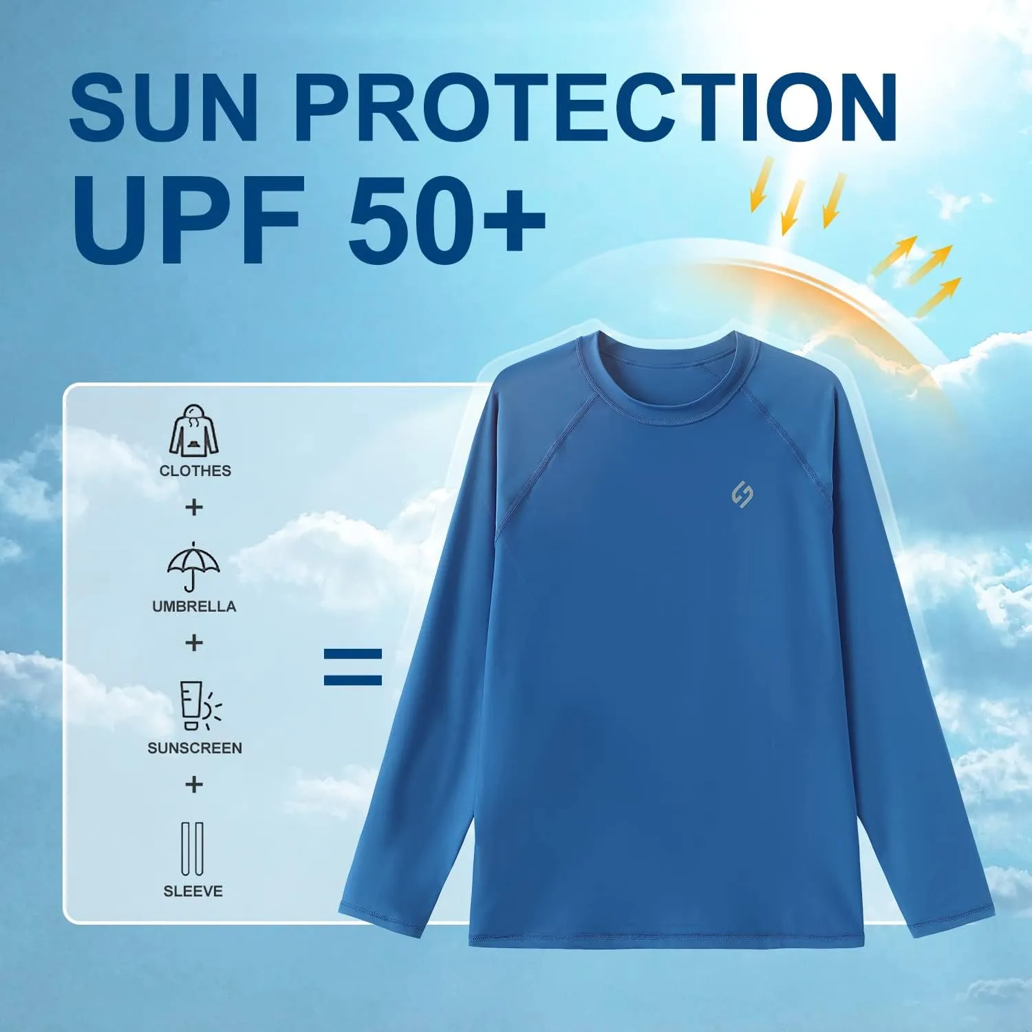 HODOSPORTS Men's Swim Shirts UV UPF 50  Quick Dry Rash Guard Long Sleeve with Sun Protection
