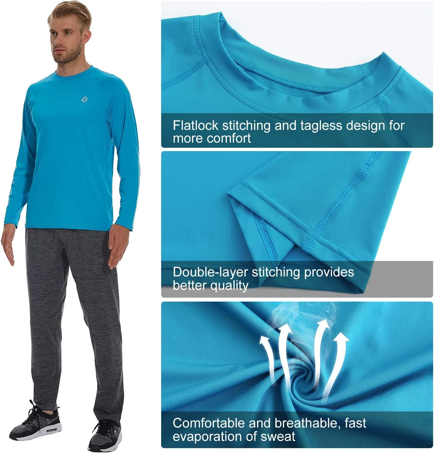 HODOSPORTS Men's Swim Shirts UV UPF 50  Quick Dry Rash Guard Long Sleeve with Sun Protection