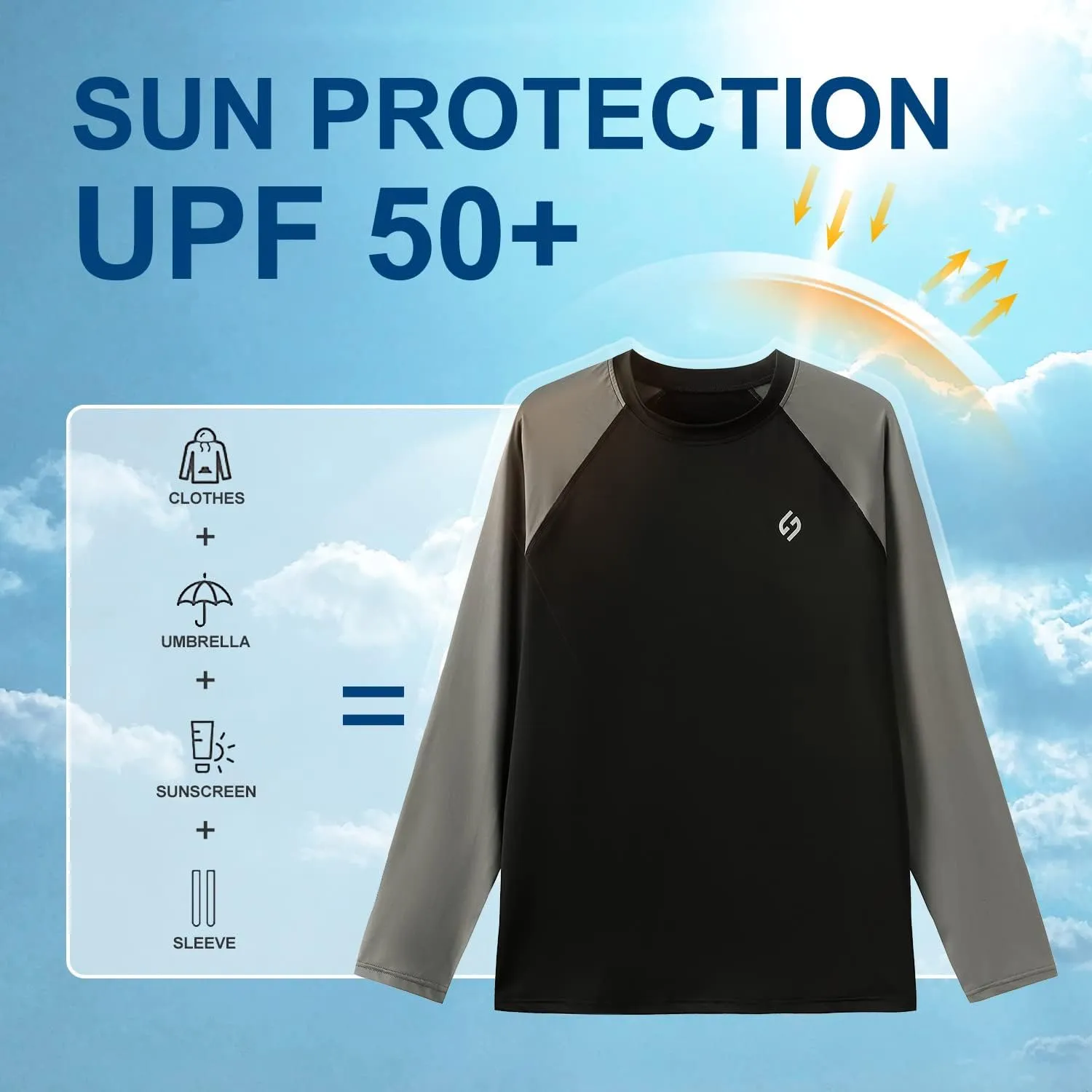 HODOSPORTS Men's Swim Shirts UV UPF 50  Quick Dry Rash Guard Long Sleeve with Sun Protection