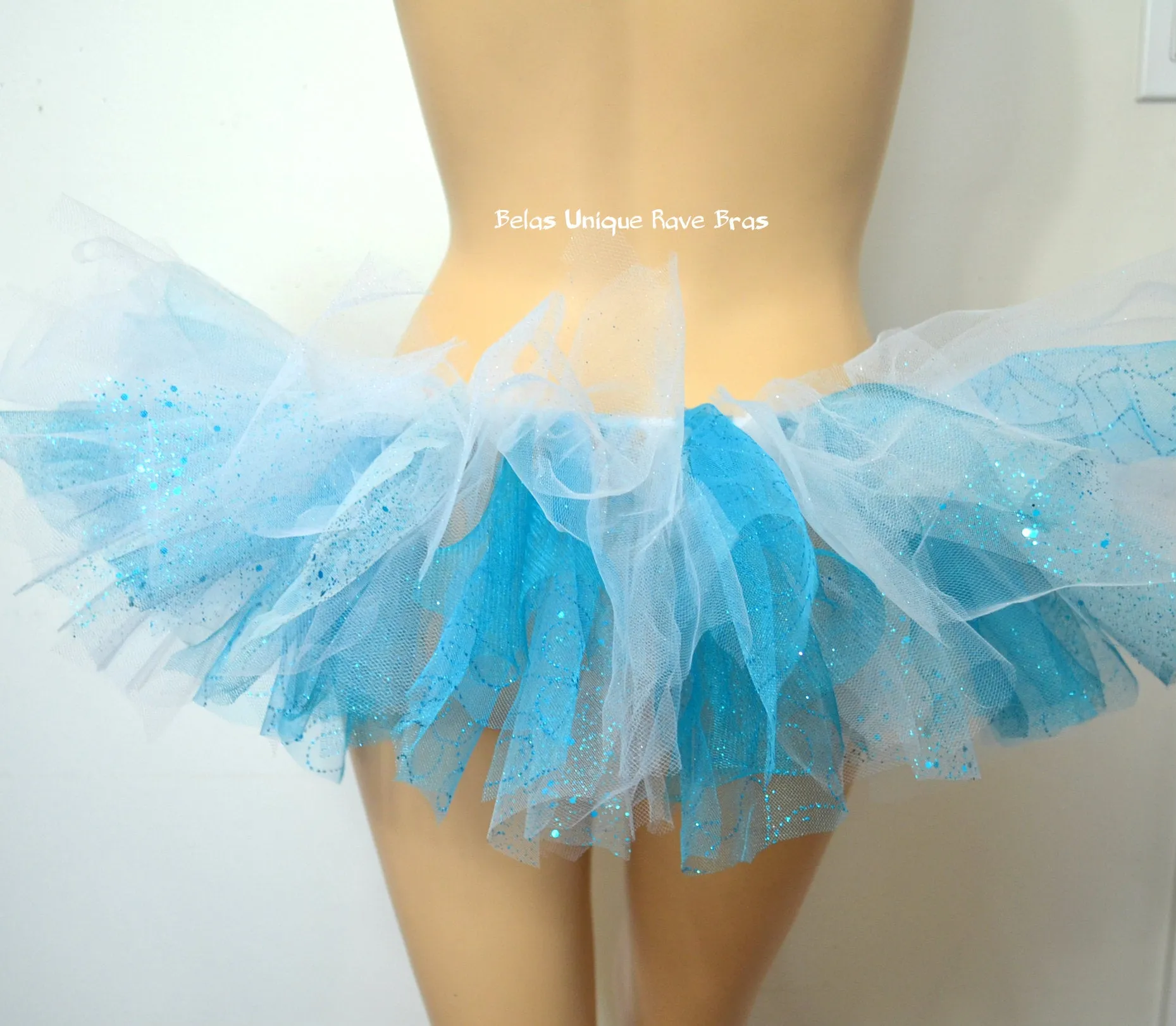 Ice Princess Glitter Blue and Silver Sequin Bow Tutu Half Bustle Skirt
