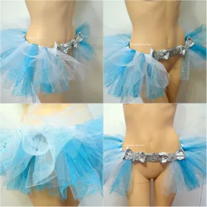 Ice Princess Glitter Blue and Silver Sequin Bow Tutu Half Bustle Skirt